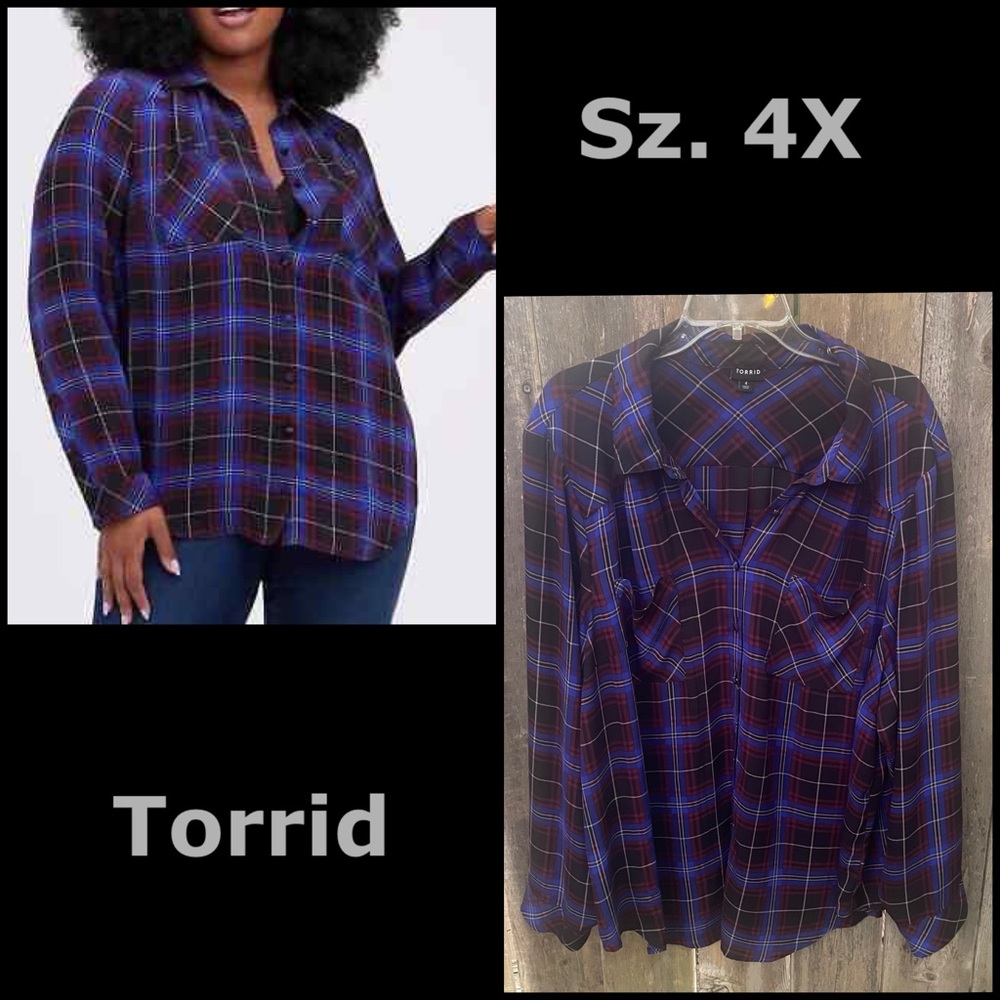 Torrid Plaid Madison Georgette Button Up Blouse Sz. 4X